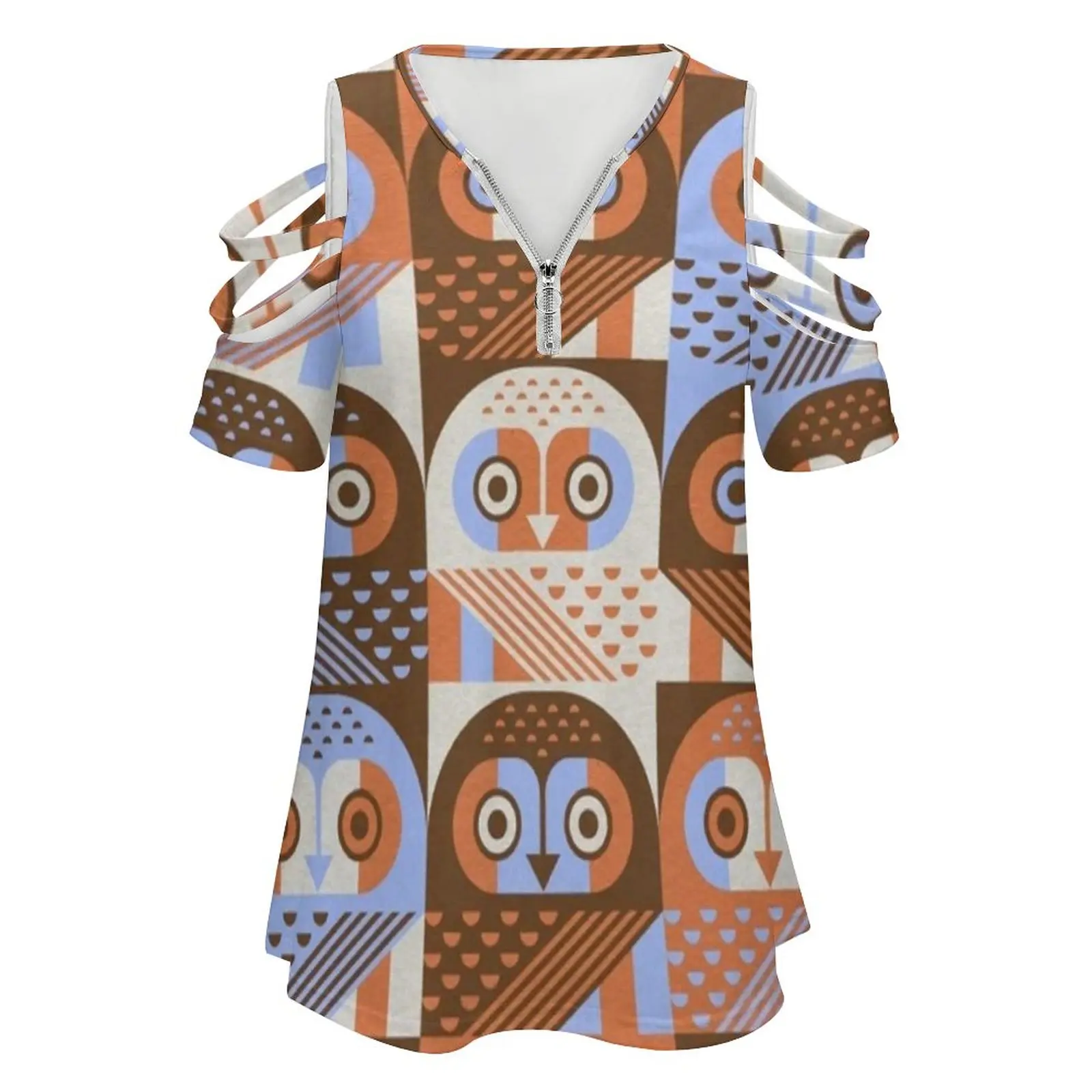 Elf Owls New Fashion Zip Off Shoulder Top Short-Sleeve Women Shirt Scottpartridgeart Scott Partridge Graphic Design Digital