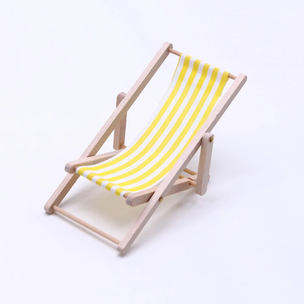 Mini 1/12 Dollhouse Chair Wooden 7.5*5*6cm Foldable Beach Chair Model Multicolors Outdoor Casual Reclining Chair For ob11 Doll