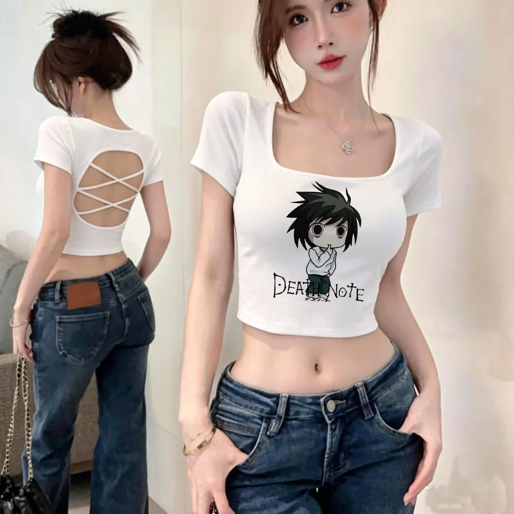 Death Note cropped top ladies goth vintage emo cheap gyaru t-shirt baddie jojifuku alternative  gyaru scene