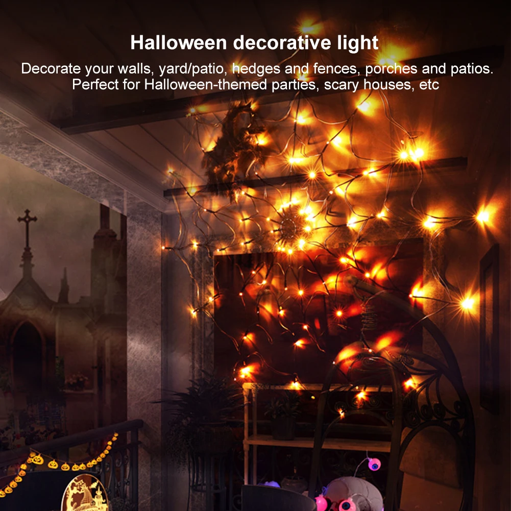 Halloween Spider Web Lights 70 LED with Plush Spider Spider Web Halloween Outdoor Lights Stretch Cobweb Lighted Decor