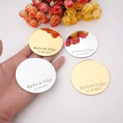30pcs 7cm Personalize Name Acrylic Mirror Wedding Favors Custom Candle Holder Birthday Party Babyshower Guest Gifts