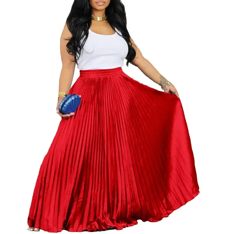 2024 New Fashionable Women Fashion Pleated Big Swing Maxi Long Skirts Streetwear Vintage Loose Party Evening Skirt