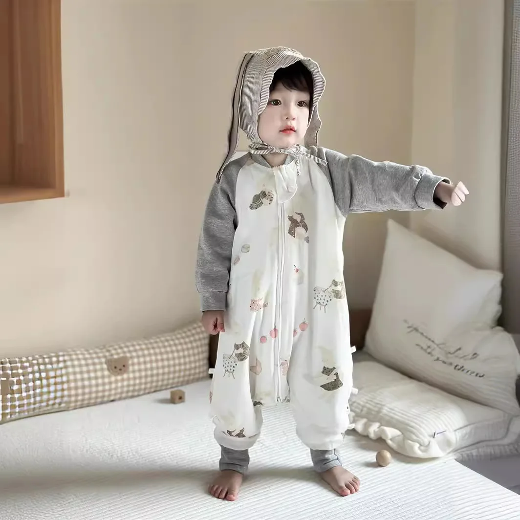 Jesienno-zimowe śpiworki dla niemowląt, kołderki zapobiegające obkurczaniu się, śpiworki z długim rękawem i rozdzielonymi nogawkami dla dzieci w wieku 2-4 lat.