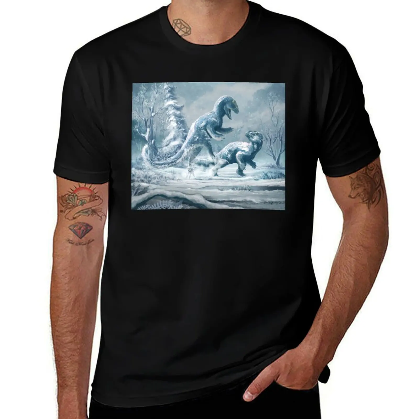 Yutyrannus in the snow T-Shirt Large Size Soft Cotton T-Shirt