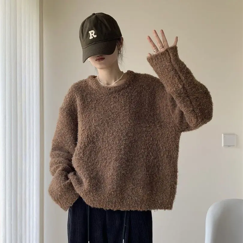 

2025 Winter Autumn Knit Sweater Round Neck Pullover Retro Loose Fashion Versatile Top Womens Clothing