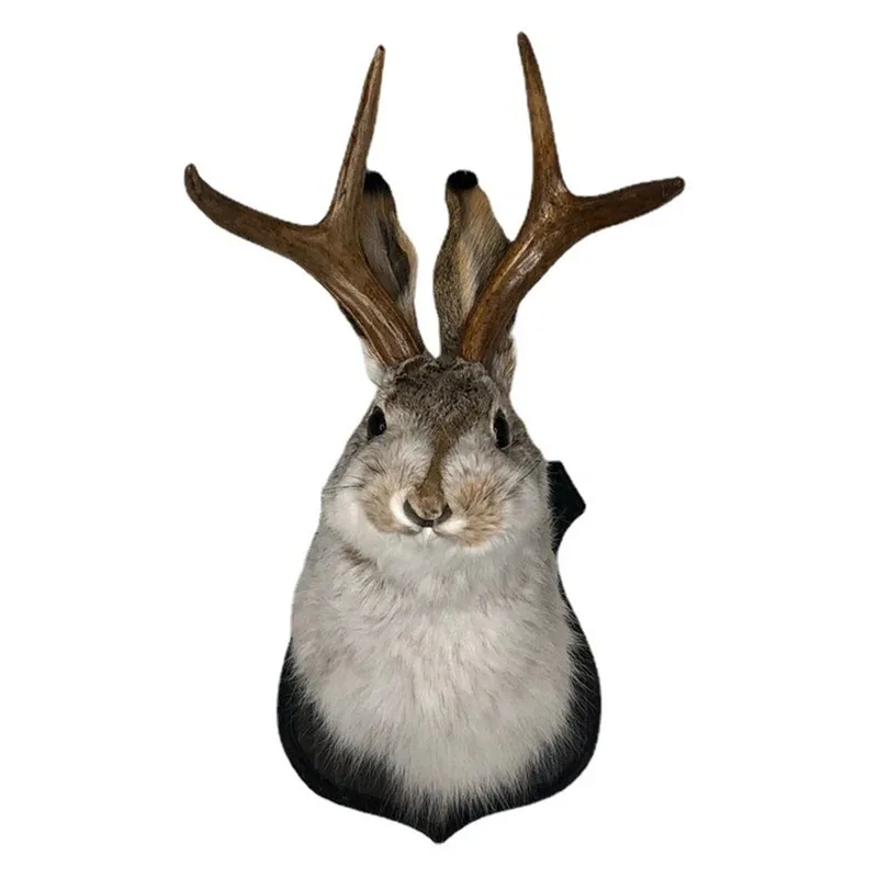Jackalope Wall Decor, Bunny Head with Antlers Sculpture, Resin Animal Wall Mount Hanging Ornament for Bedroom Living Room