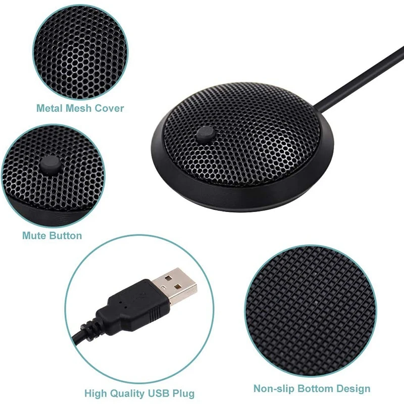 Conference USB Microphone,Omnidirectional Condenser PC Microphone With Mute Button LED Indicator,Plug&Play,For Game,Etc