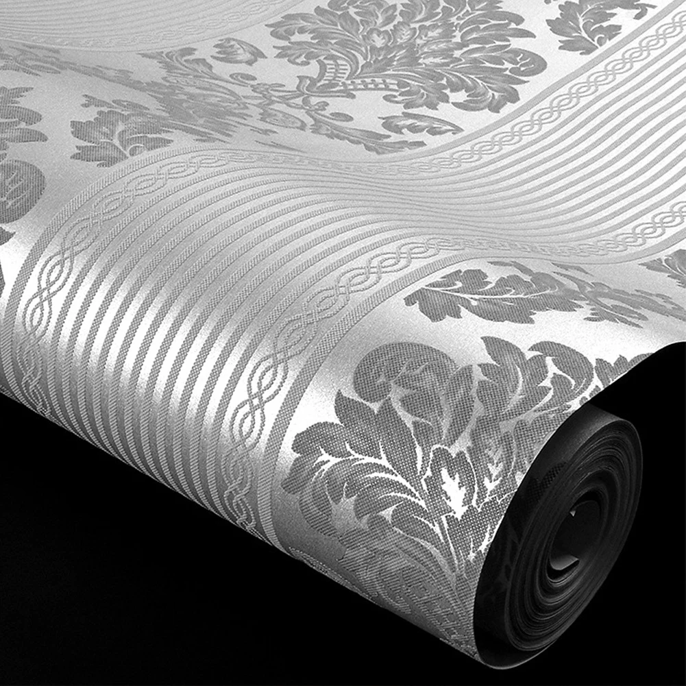 European Style Damask Embossed Wallpaper Roll Home Decor Living Room Bedroom Wall Coverings Silver Floral Luxury Wall Paper