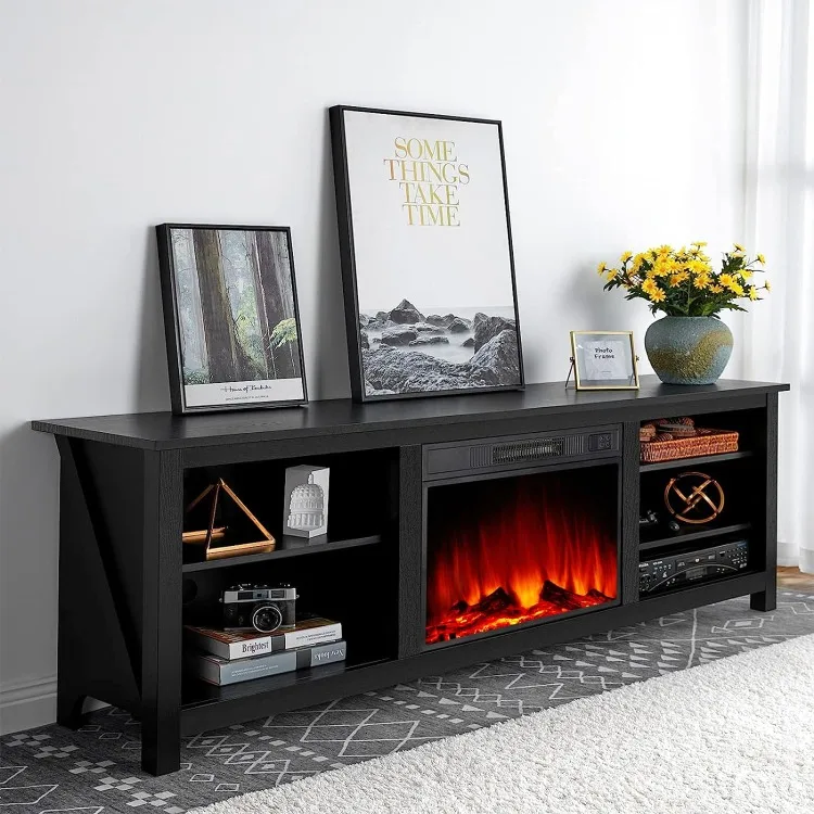 

Fireplace TV Stand, Wood Texture Entertainment Center with 23'' Electric Fireplace, Farmhouse Entertainment Stand Media TV