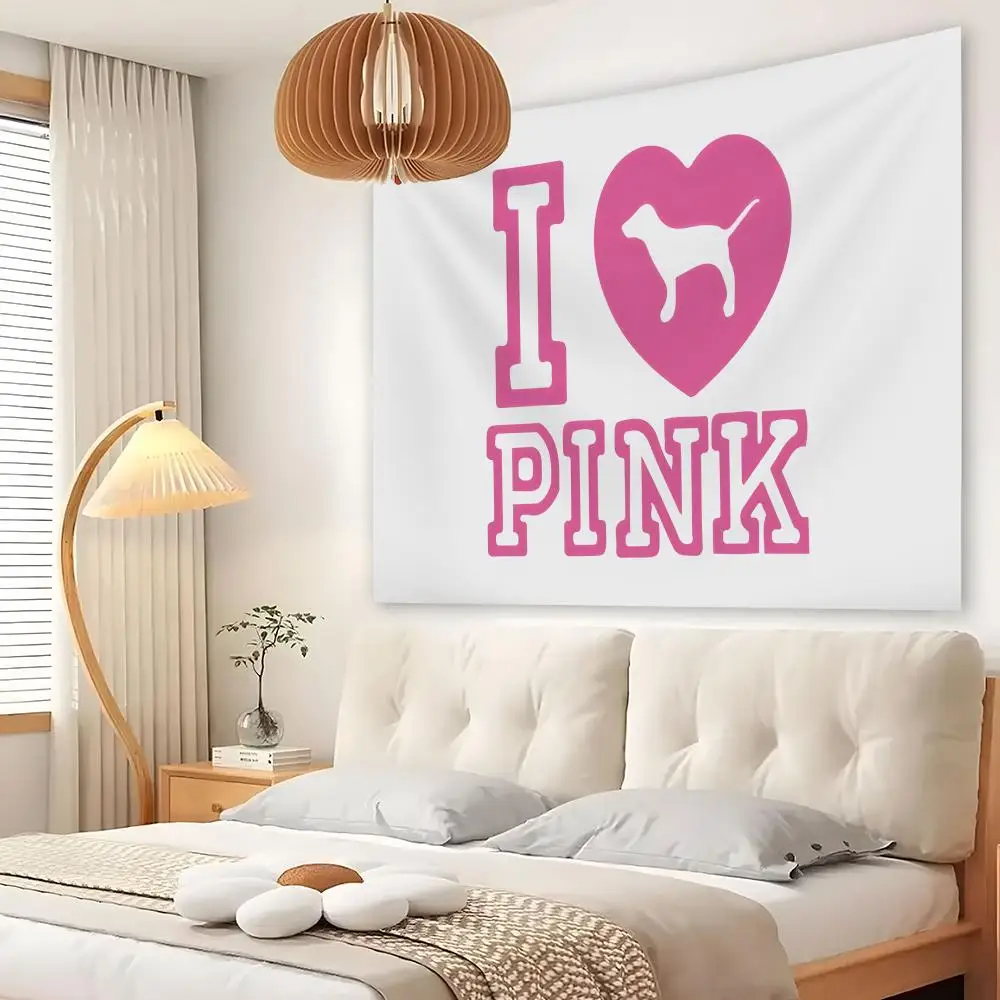 L-LOVE PINKs COOL Tapestry Living Room Bedroom Wall Decor Wallpaper Backdrop Cloth With Clips
