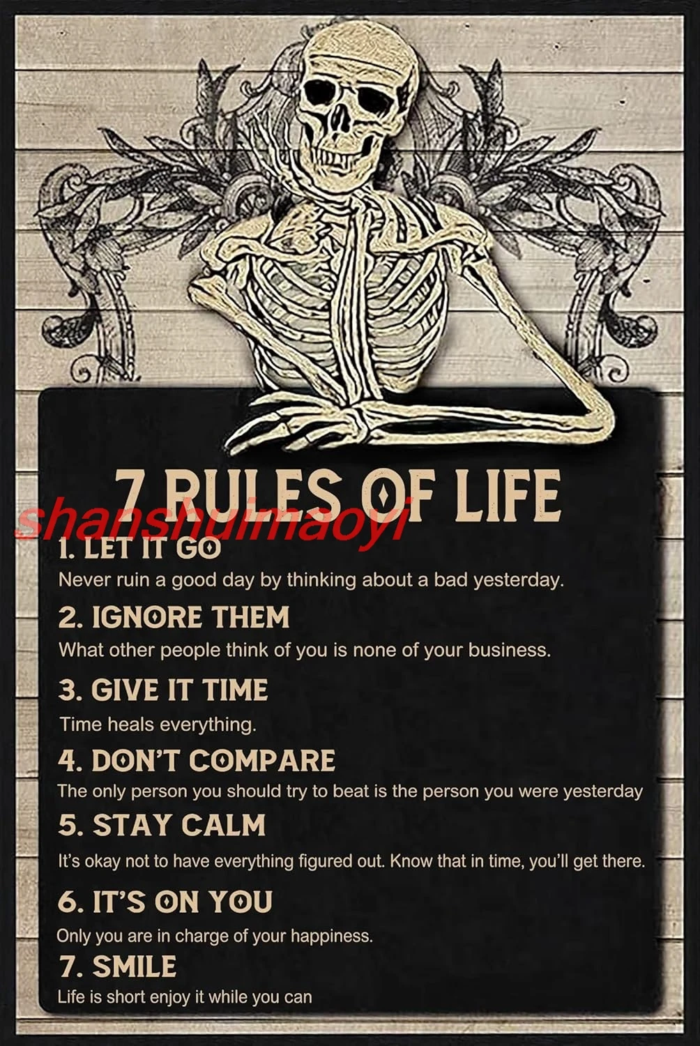 Home Bathroom Rules - ป้ายโลหะรูปหัวกะโหลก 7 กฎแห่งชีวิต โปสเตอร์ตลก สำหรับตกแต่งผนัง คาเฟ่
