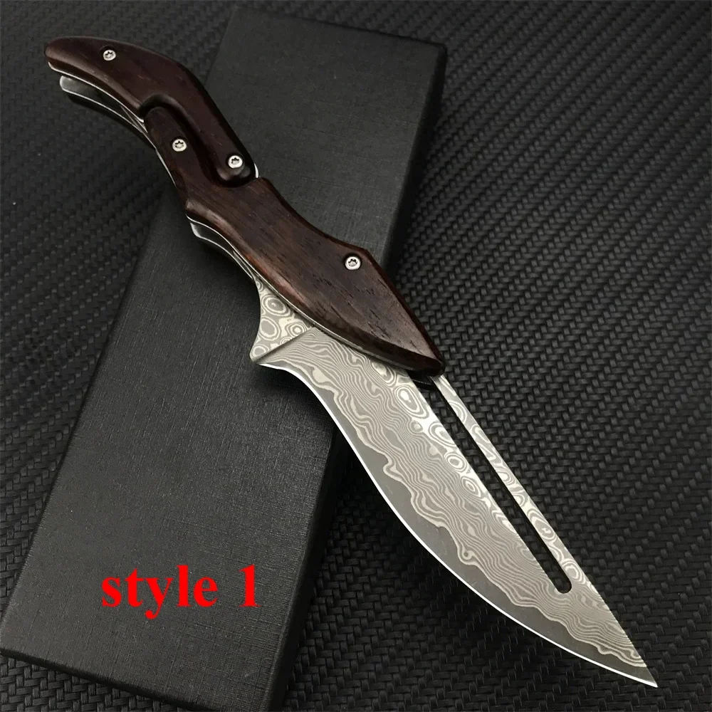 Tops Quality Damascus Steel Folding Knife Rosewood Handles Utility Tactical Safety Knives Adventure Hunting EDC Multi Tools