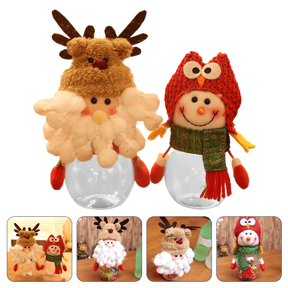 

2 Pcs Christmas Decorations Candy Storage Case Packing Xmas Cookie Jars Plastic Bottle with Lid Biscuit Adorable Container