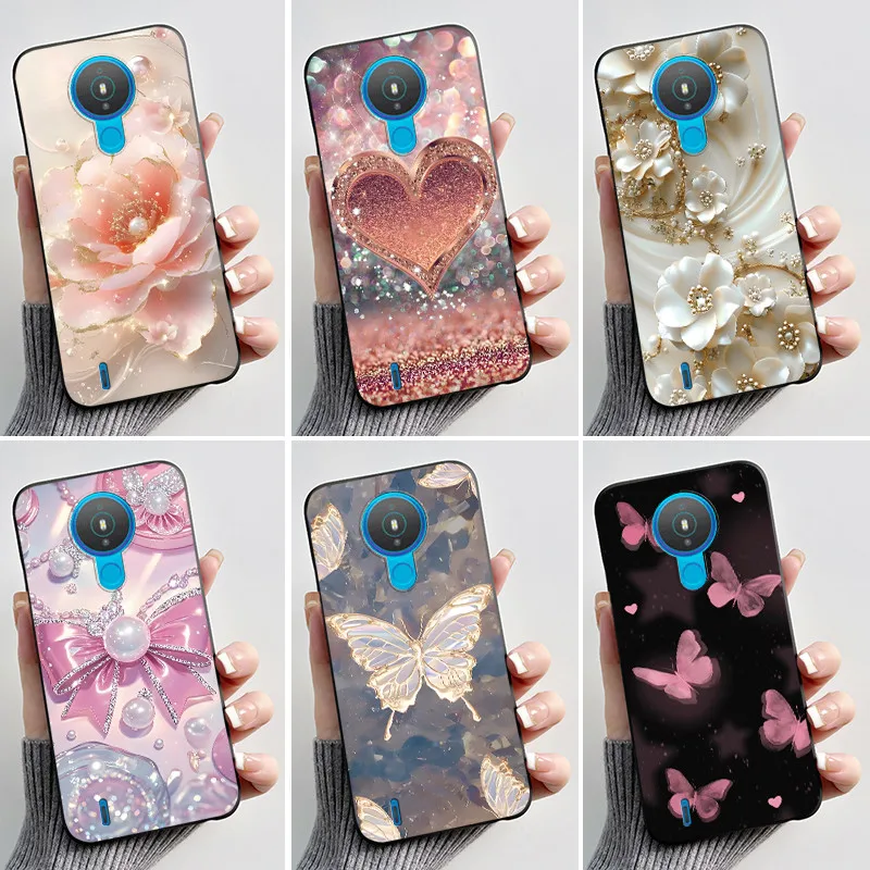 Funda con estampado para Nokia 1,4/Nokia 1/Nokia 1 Plus, funda de silicona suave, funda negra, fundas con dibujos de flores bonitas