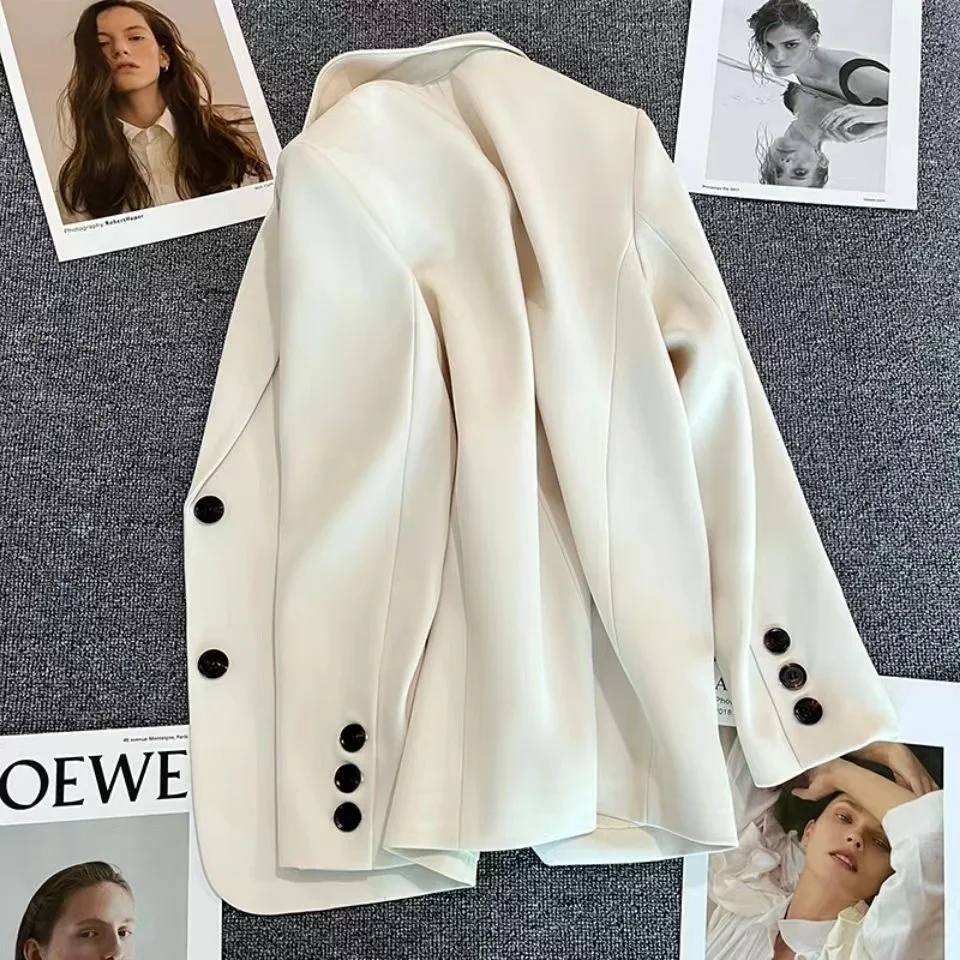 Jaqueta blazer justa para mulheres, top de terno pequeno, moda coreana, marrom, solta, reta, temperamento, roupas femininas, nova, 2024