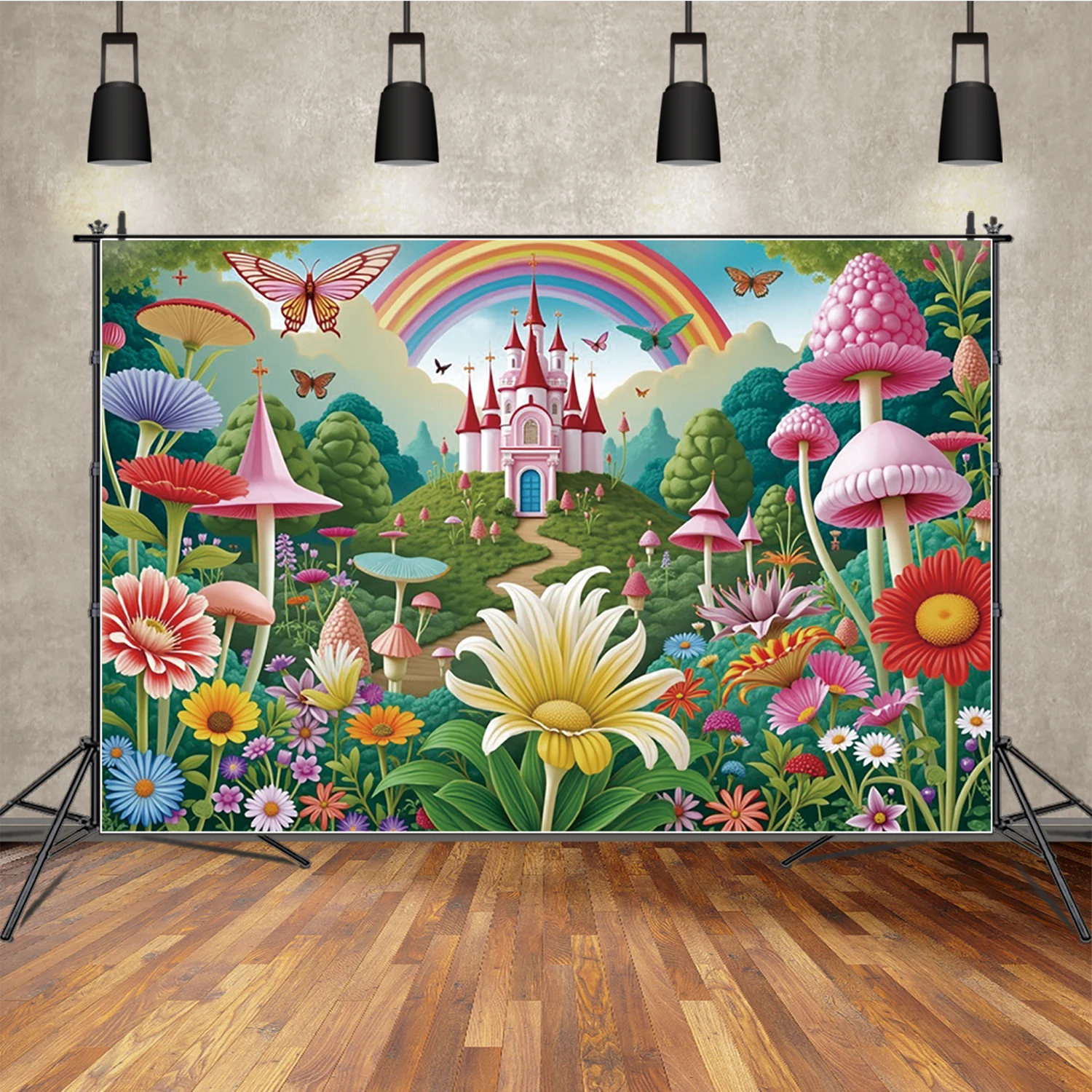 MOON.QG Princess Castle Backdrop Flower Fairy Baby Cake Smash Girl 1St Birthday Photography Background Fantasy Palace Birthday