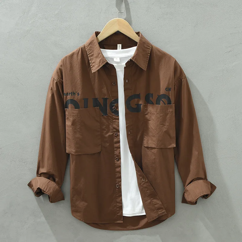 

High-end Letter Print Trend Casual Long-sleeved Shirt Men's 2023 Spring and Autumn New Fashion Handsome Shirt Men's Clothing