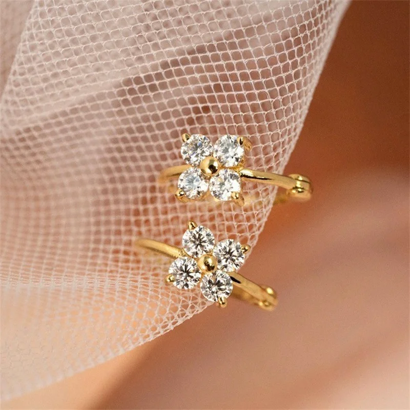 925 Sterling Silver Plating 18K Gold Exquisite Zirconia Flower Stud Earrings for Women French Exquisite Party Jewelry Gift