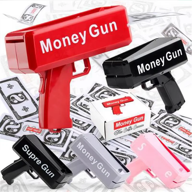 Pistolet lance-billets électrique silencieux Super Money Gun, jouet amusant pour fêtes, mariages, anniversaires, cadeau, avec 100 billets factices