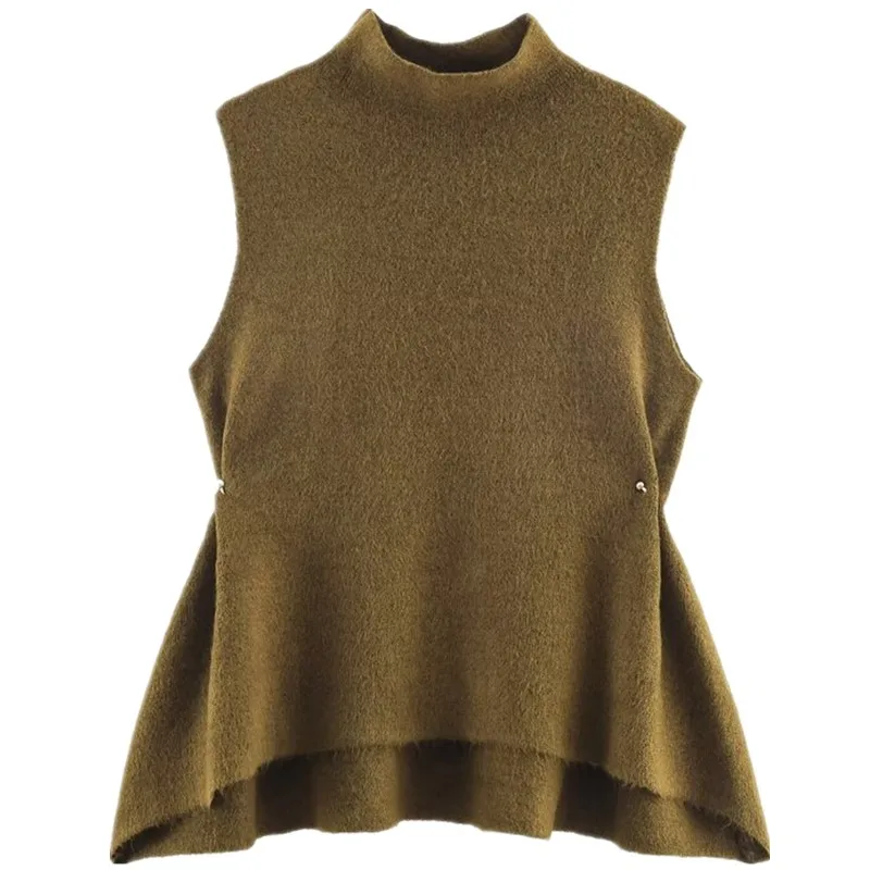 Jesień 2025 Nowa damska asymetryczna dzianinowa bluzka z ozdobami po bokach, uniwersalny trend mody, europejski styl, regularna długość, wyszczuplająca.