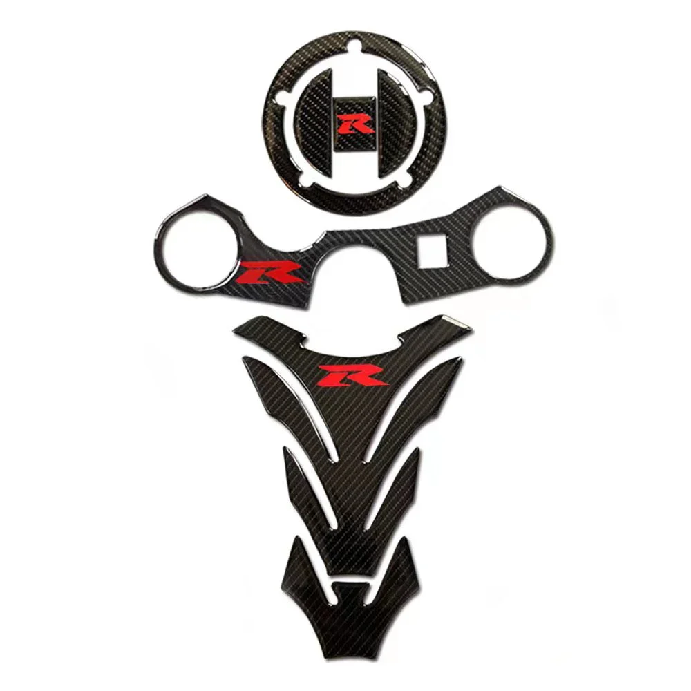 For Suzuki GSX-R GSXR600 GSXR750 GSXR1000 GSX1300R 3D Carbon Tank Cap Tank Pad Fork Triple Tree Upper Clamp Sticker Decal Grip