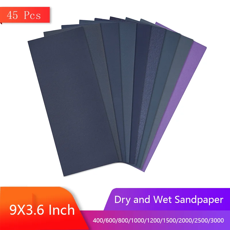 

9 X 3.6 inch Wet and Dry Sandpaper 45 Pcs Assorted 400 to 3000 Grit Suitable for Fine Grinding and Polishing of Craft