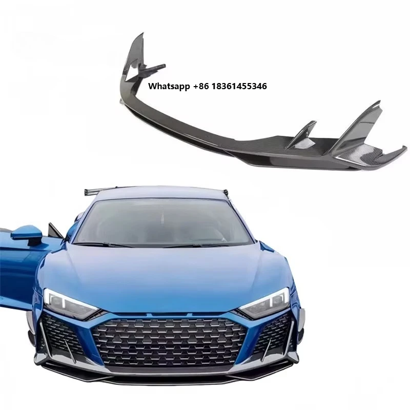 For R8 Upgraded Dry Carbon Fiber Front Spoiler Body Kit with Polished Finish Black Color for 2021-2023 Models 2