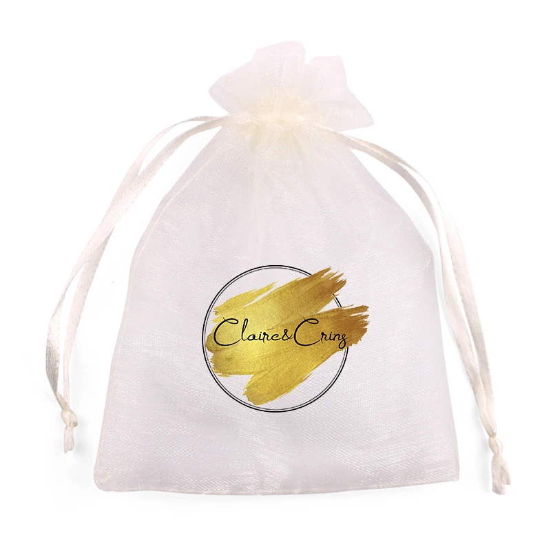 

500pcs 9*12cm beige color organza bag black and gold color logo with logo size