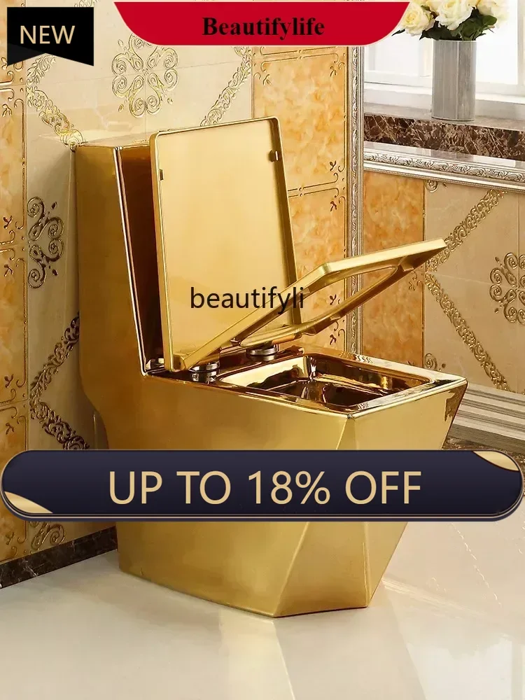 

Z189 newHousehold Flush Golden Toilet Siphon Water-Saving Color Ceramic Square Toilet
