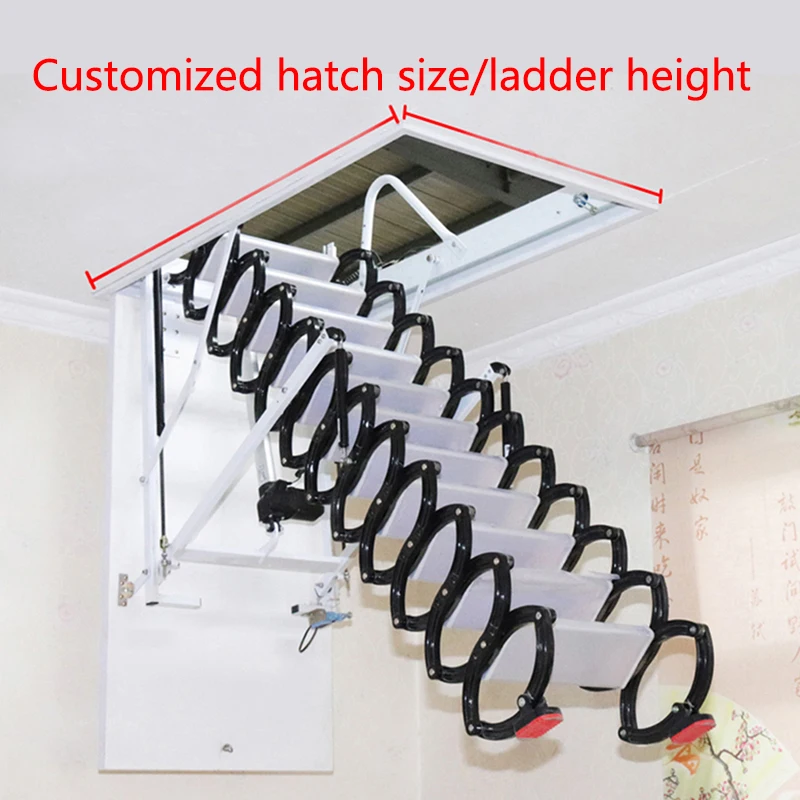 Electric attic stairs with handrails remote control ceiling folding telescopic ladder with hatch