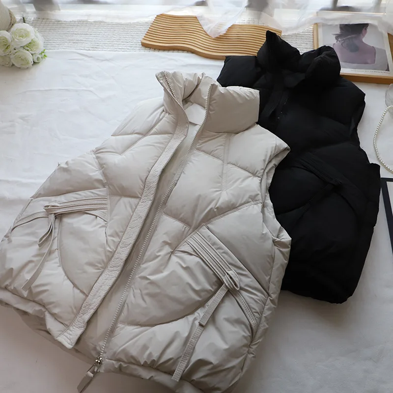 Faionable Vest Top Women's Winter Loose Versatile down Cotton Jaet Zipper Collar Korean Sle Cotton Coat with Large kets