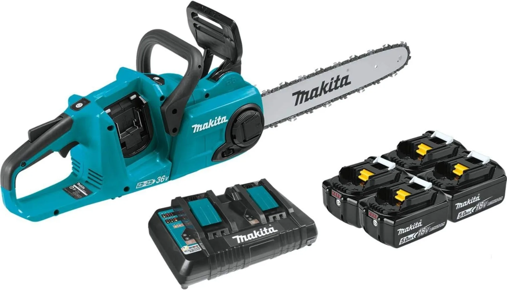 

Makita XCU03PT1 18V X2 (36V) LXT Lithium-Ion Brushless Cordless 14" Chain Saw Kit with, 4 Batteries (5.0Ah)