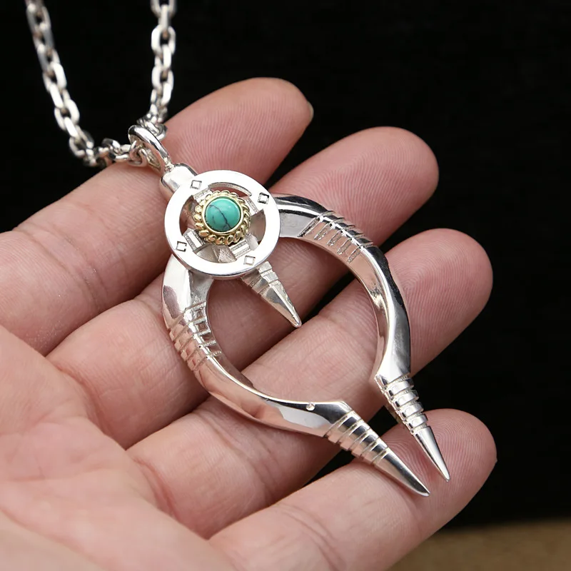 

S925 sterling silver jewelry retro thai silver creative feather pop pendant for men and women inlaid with turquoise