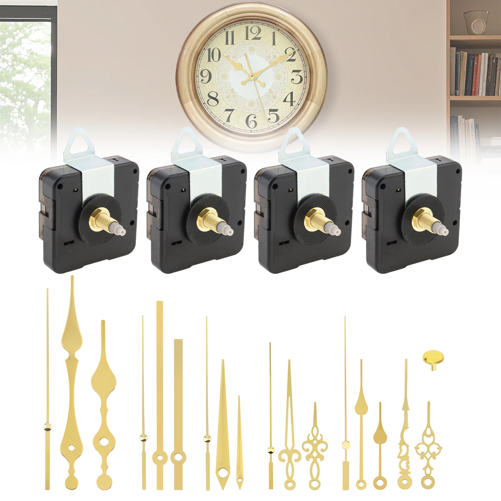 4 pcs Quartz Silent Clock Movement Mechanisms 22 mm Length Shaft Battery Operated Silent Clock for Clock Repair / DIY