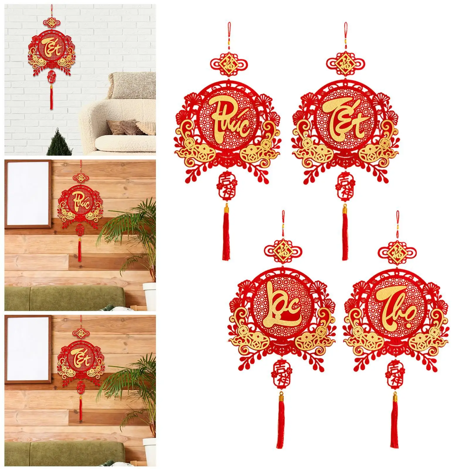 2026 Vietnamese New Year Pendant Flocked Fabric Festival Hanging Ornament for Oriental Style Ceiling Decor view 6
