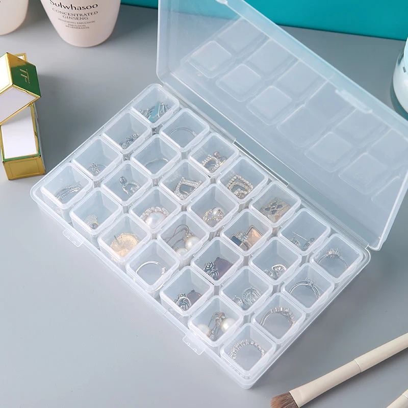 28 Grids Transparent Plastic Storage Jewelry Box Compartment Adjustable Container For Beads Earrings Box For Jewelry Box Case