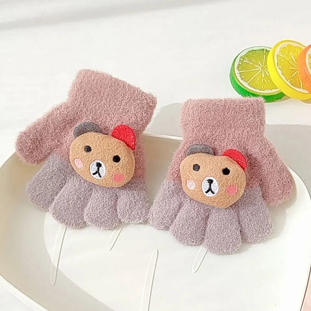 Baby Kids Warm Supplies Full Fingers Gloves Cartoon Bear Children Thickened Mittens For Boys and Girls Five Finger Gloves