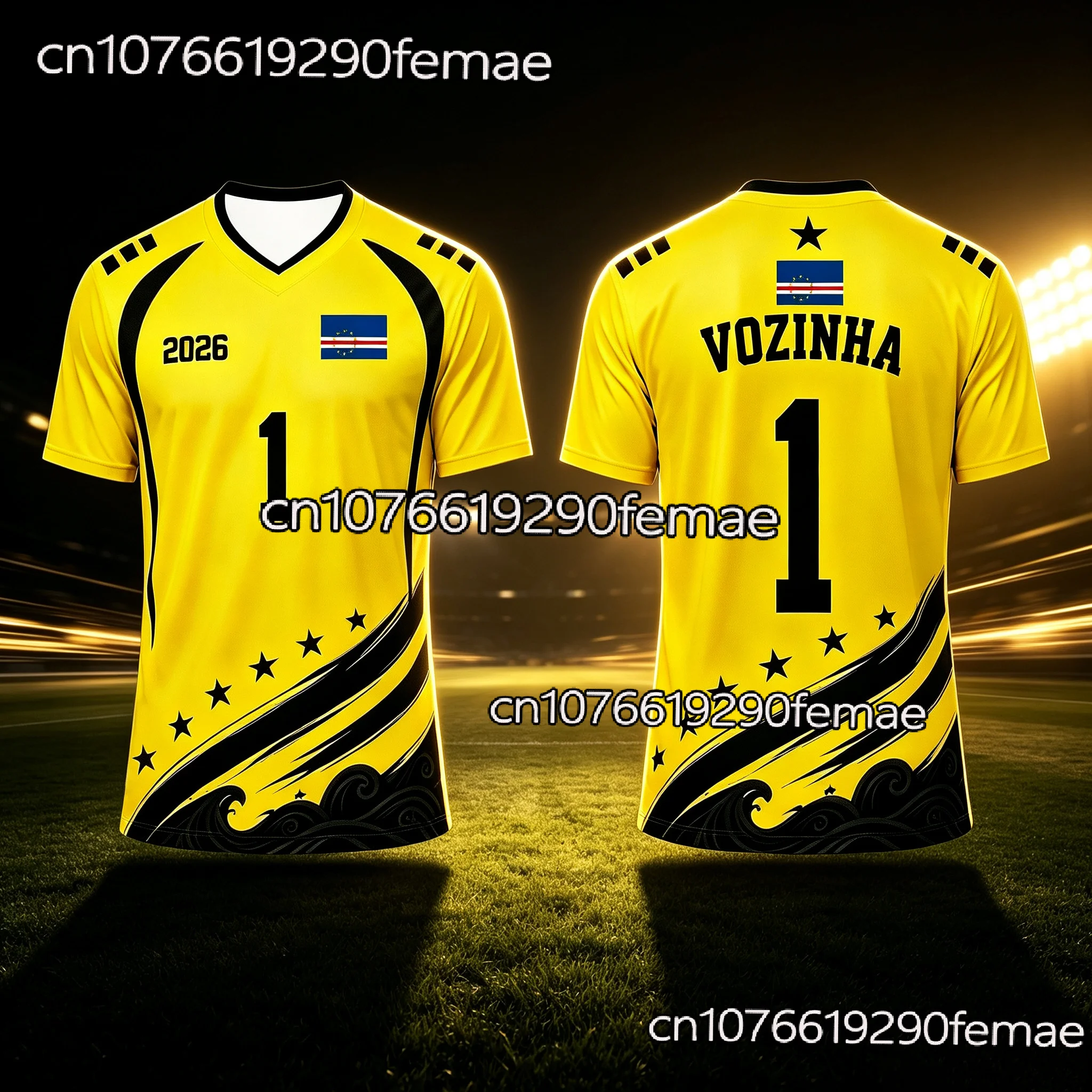 Summer 2026 Cape Verde Football Shirt Men's Quick Dry Short Sleeve Soccer Jersey Yellow Black Sport Top for Outdoor Hiking Game