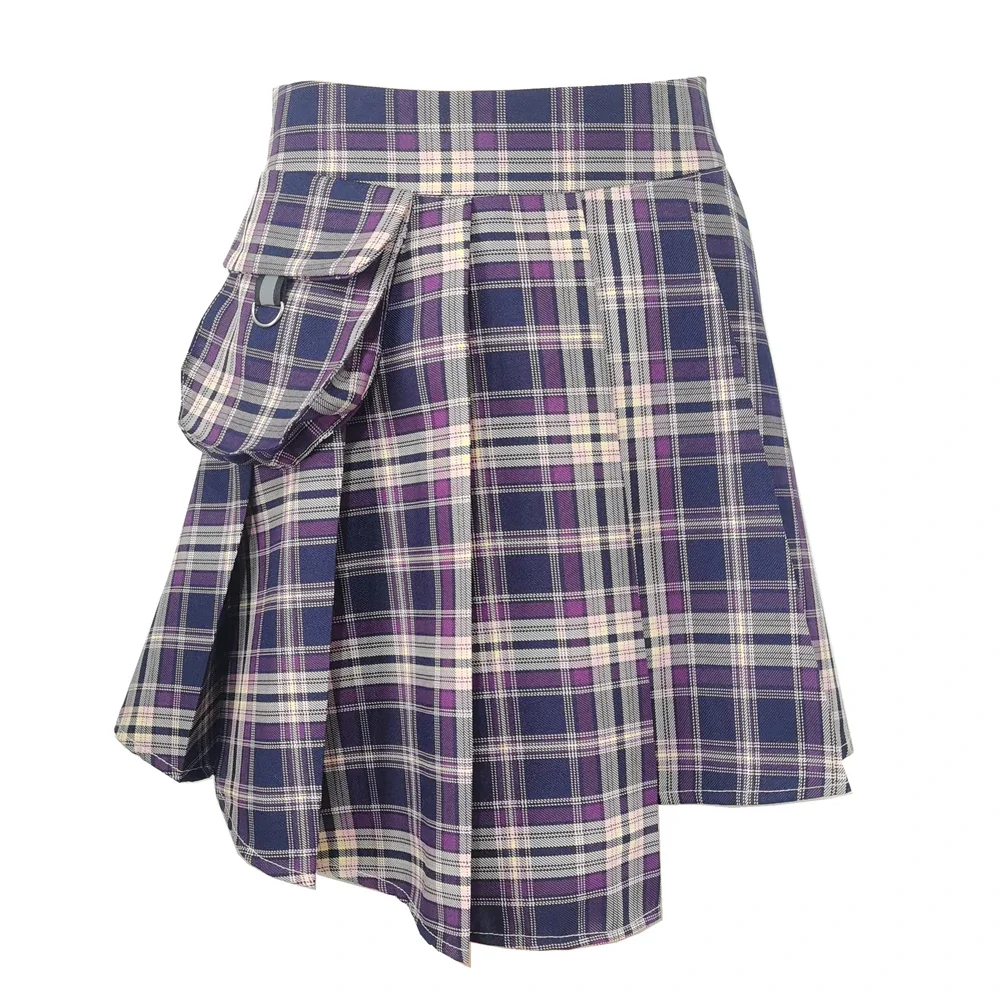 All Match Women Short Skirt Fashion Tartan Red Pleated Skirts Streatwear Plaid Side Button Skirt Womens Casual Mini Skirt