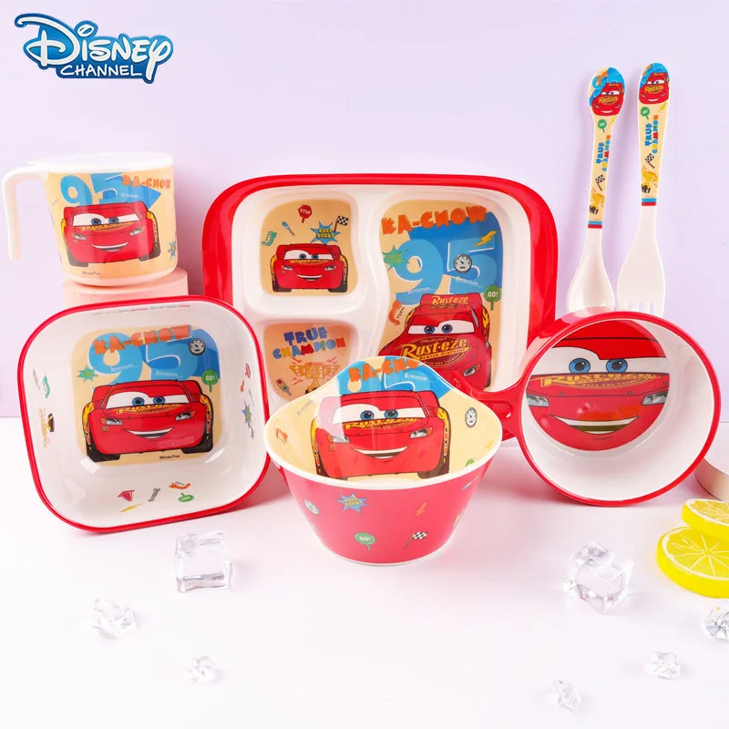 

Disney Anime Lightning McQueen Kids Cutlery Kawaii Cartoon McQueen Spoon Fork Water Cup Mug New Dinner Plate Rice Soup Bowl Gift