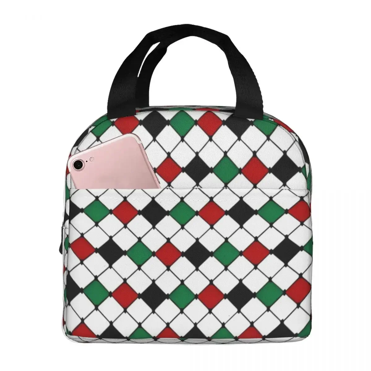 Palestine Forever Insulated Lunch Bag Leakproof Palestinian Diamond Check Meal Container Cooler Bag Tote Lunch Box Work Food Bag