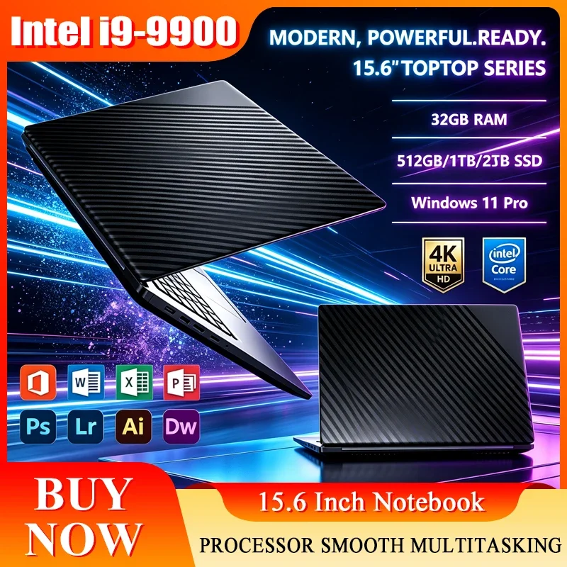 2026 New 15.6'' Laptop Intel Core I9-9900 32GB 2TB Gaming PC Ultra Slim Office Study Computer PC Windows 11 Pro 1920*1080 HD
