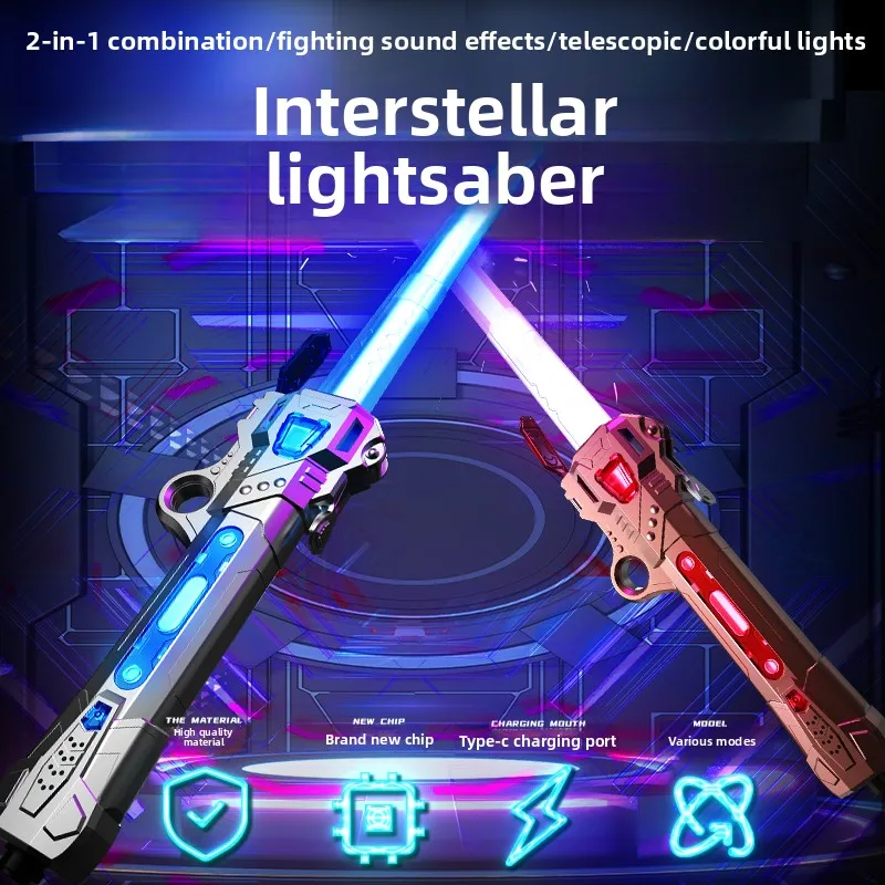 

Children Colorful Glowing Sword Toys Telescopic Music Laser Sword 2-in-1 Rotating Decompression Toy Light Sword Kids Adult Toys