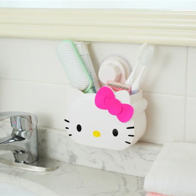 Sanrio Hello Kitty Wall-Mounted Storage Box Suction Wall Cute Cartoon Toiletries Toothbrush Holder Kawaii Bathroom Supplies