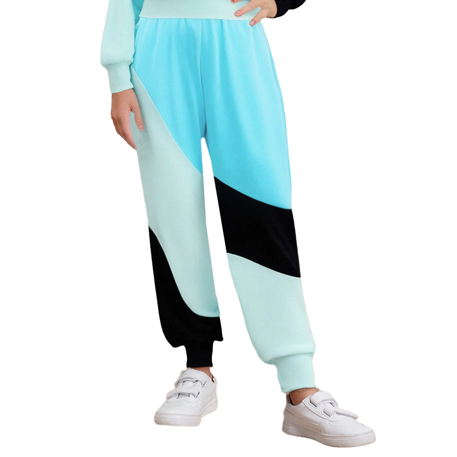 

Children Kids Girls Breathable Color Block Patchwork Sports Pants Workout Running Long Loose Pants Elastic Waistband Sweatpants