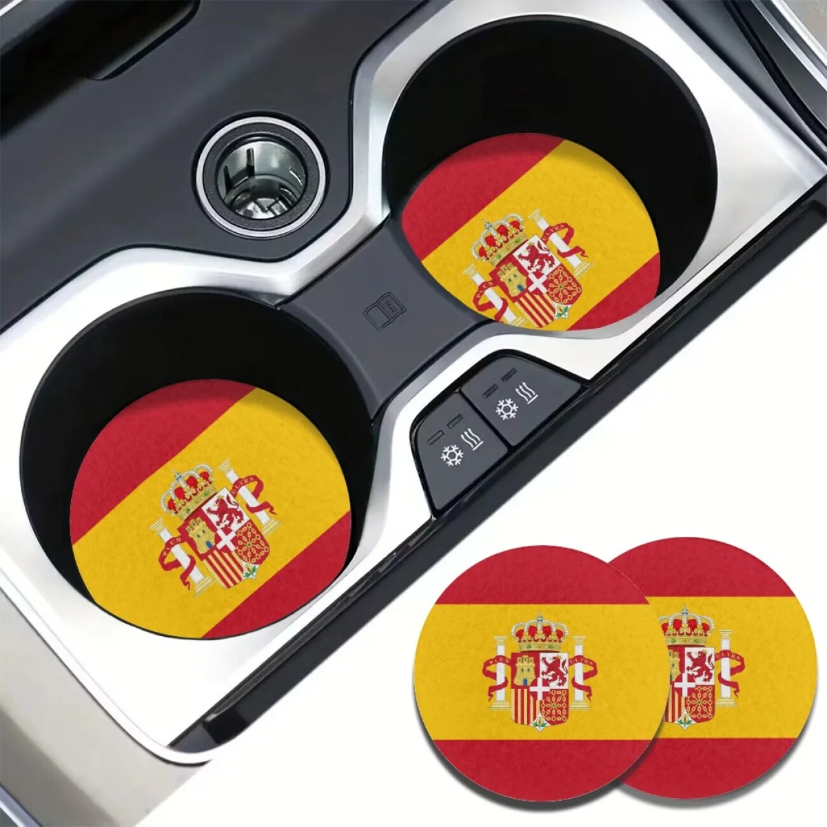 Spain Country Flag Pattern Water Coaster Polyester Soft Dirt Resistant Premium Cloth 2pcs Cup Pad Universal Fit Auto Truck Van