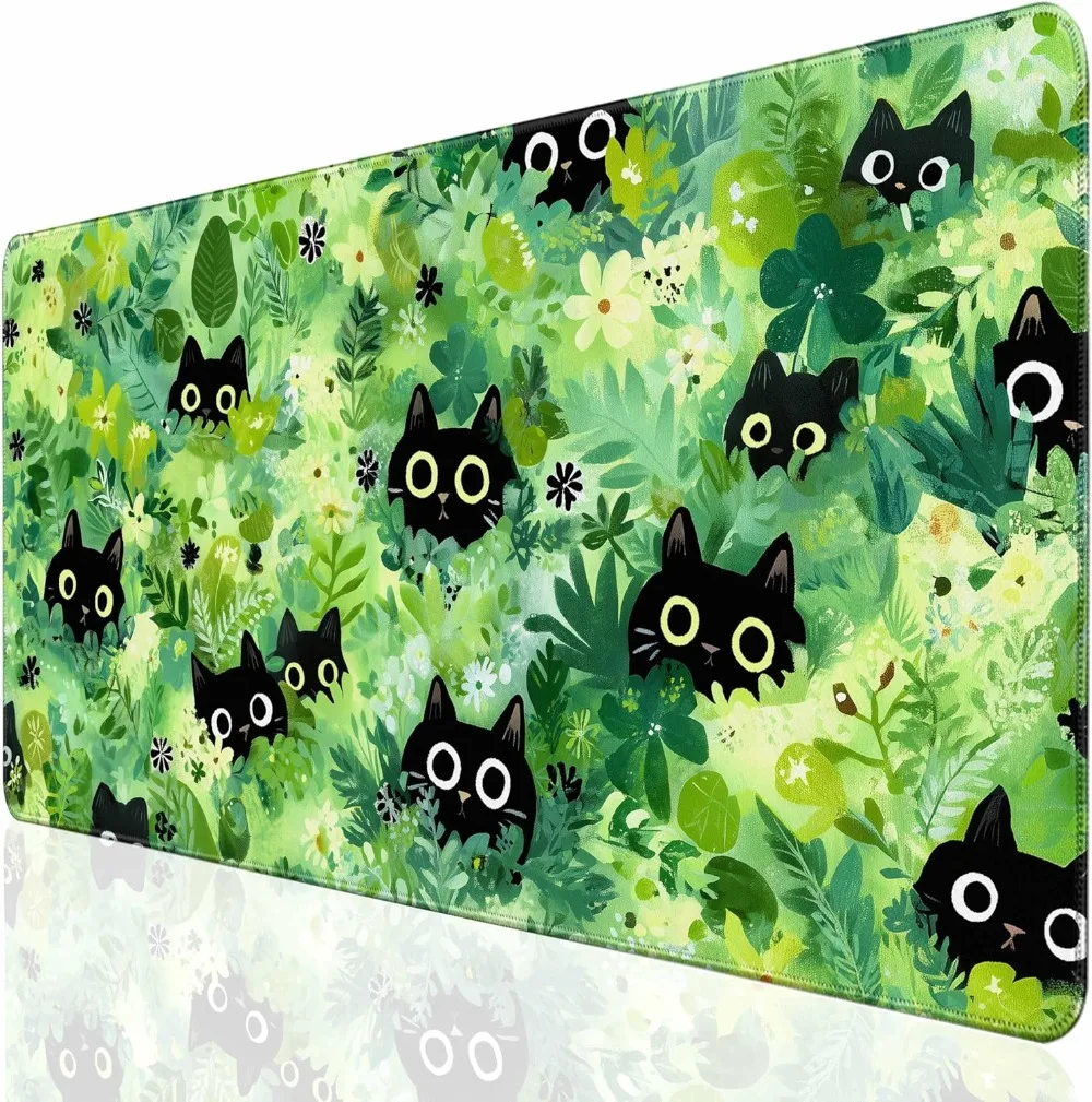 mouse-pad-grande-para-jogos-com-gato-preto-fofo-tapete-de-mesa-xl-com-gato-de-desenho-animado-floresta-verde-mousepad-estendido-para-decoracao-de-escritorio-e-casa