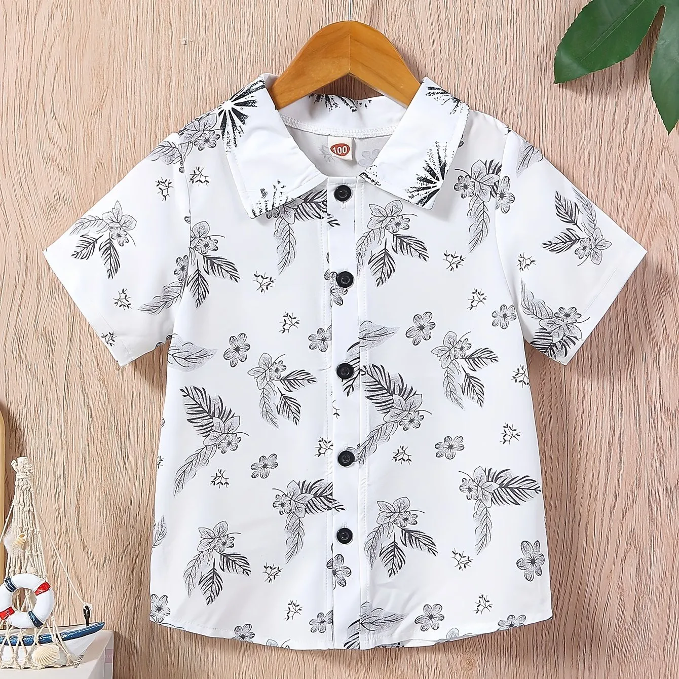 Boys Girls Colorful Dinosaur And Leaves Printe Button Down Shirt Casual Creative Kids Short Sleeve Comfy Summer Vacation Tops