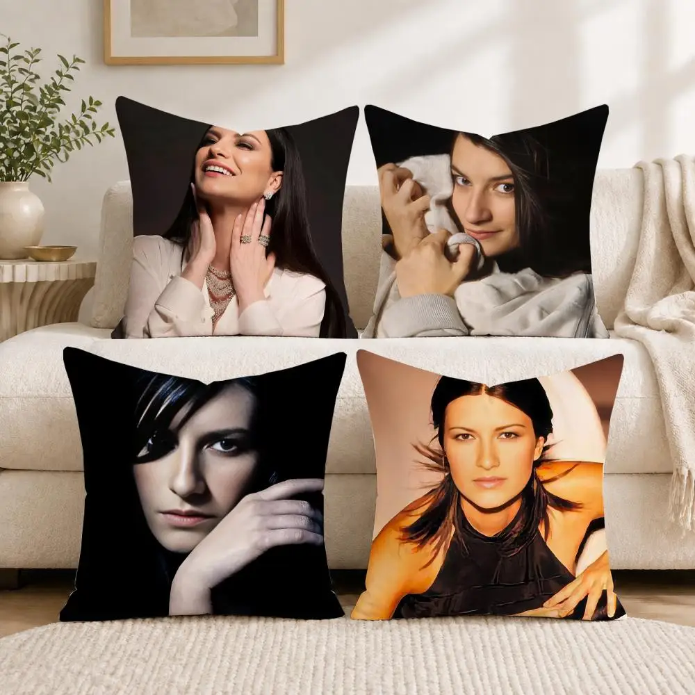 L-Laura Pausini Singer Cushion Cover Soft Short Plush Pillow Cases Hidden Zipper Cutecore Sofa Bedroom Home Decor Gift