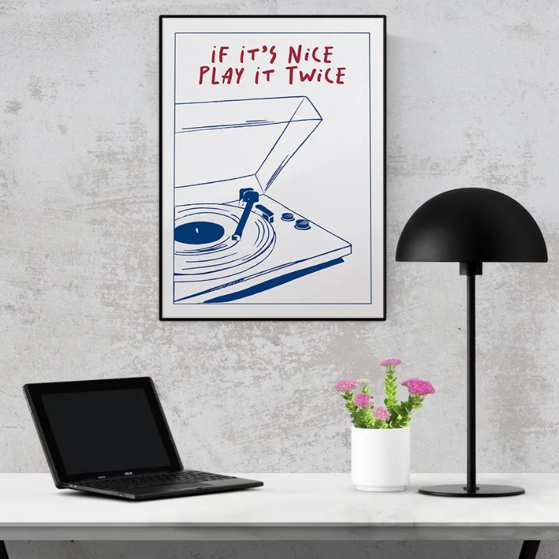 If It’s Nice Play It Twice Typographic Poster Retro Groovy Vinyl Record Music Lover Canvas Painting Wall Art for Room Home Decor